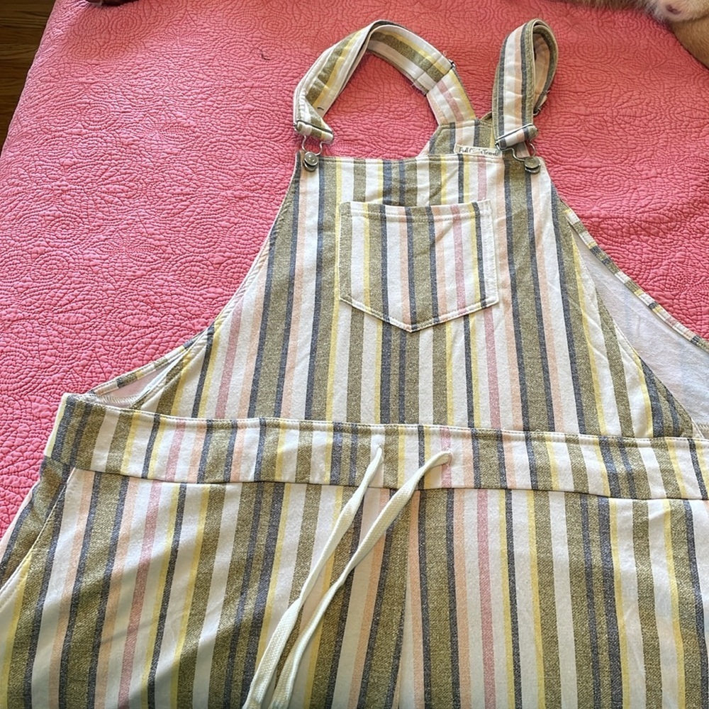 Women’s 3X Full Circle Trends Striped Overall shorts Pockets Drawstring waist
